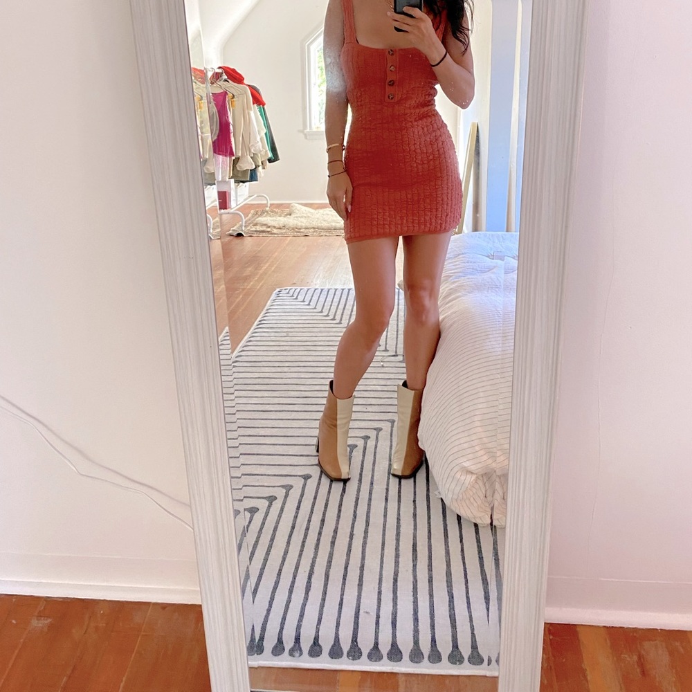 Adorable Free People orange mini dress NEVER WORN new without tags .